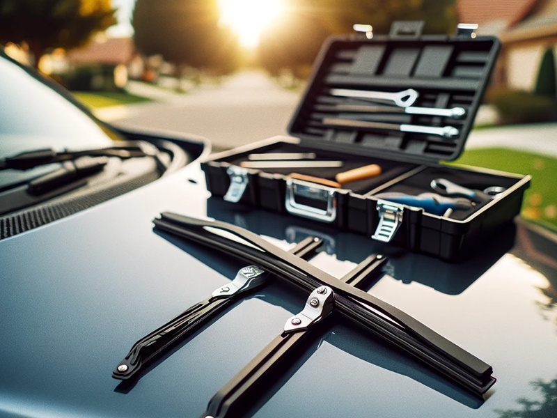 Toolbox on the front hood of the car